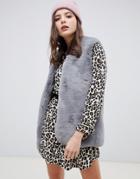 Qed London Soft Faux Fur Vest - Gray