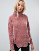 Fashion Union Oversized Sweater With Roll Neck In Chenille - Pink