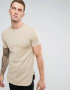Asos Longline Muscle Fit T-shirt With Curved Bound Hem Beige - Beige