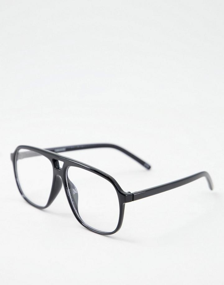 Asos Design Retro Aviator Fashion Glasses With Black Matte Frame And Clear Lens