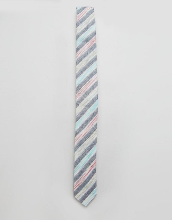 Asos Slim Tie In Multi Color Stripe - Blue