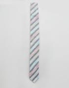 Asos Slim Tie In Multi Color Stripe - Blue