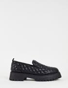 Asos Design Chunky Sole Padded Loafers In Black Faux Leather