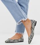 New Look Pointed Flat Shoe In Snake Print - Black