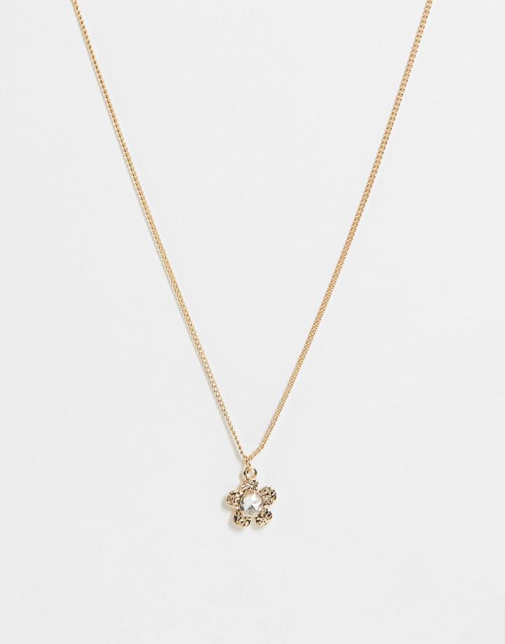 Topshop Flower Crystal Pendant Necklace In Gold