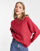 Asos Design Oversized Cable Sweater In Pink