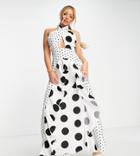 Missguided Halter Neck Keyhole Detail Maxi Dress In Contrast White Polka Dot