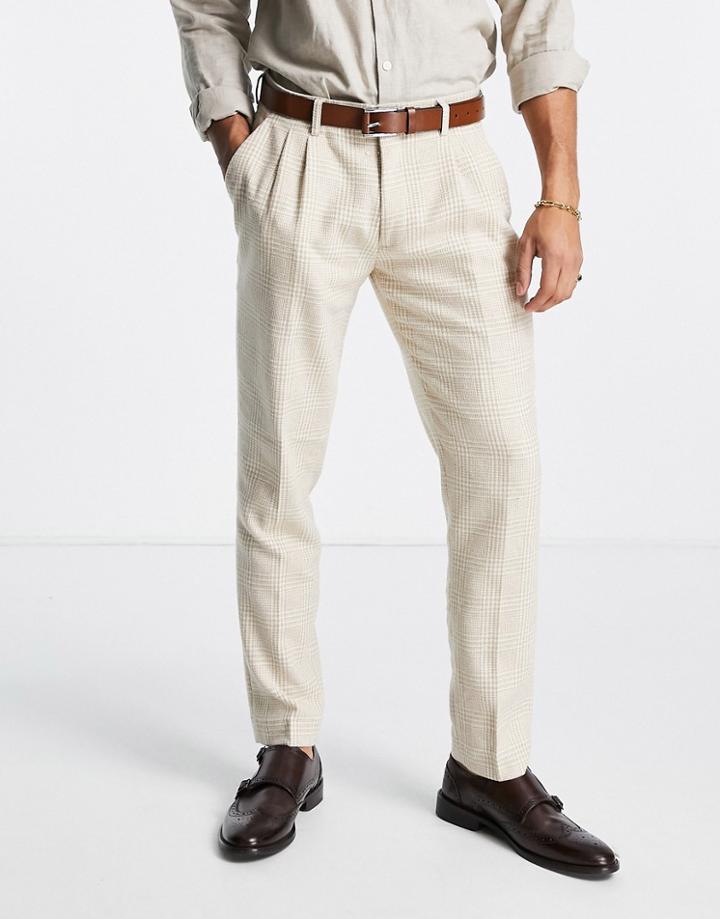 Gianni Feraud Wedding Slim Fit Wool Mix Check Suit Pants-white