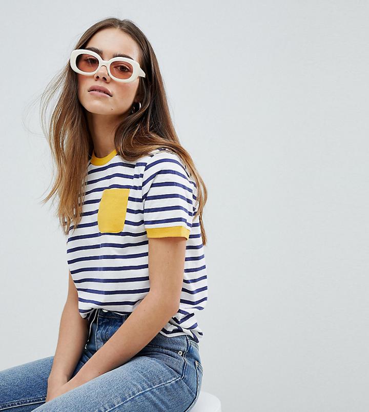 Asos Design Petite Stripe T-shirt With Contrast Pocket - Multi