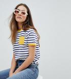 Asos Design Petite Stripe T-shirt With Contrast Pocket - Multi