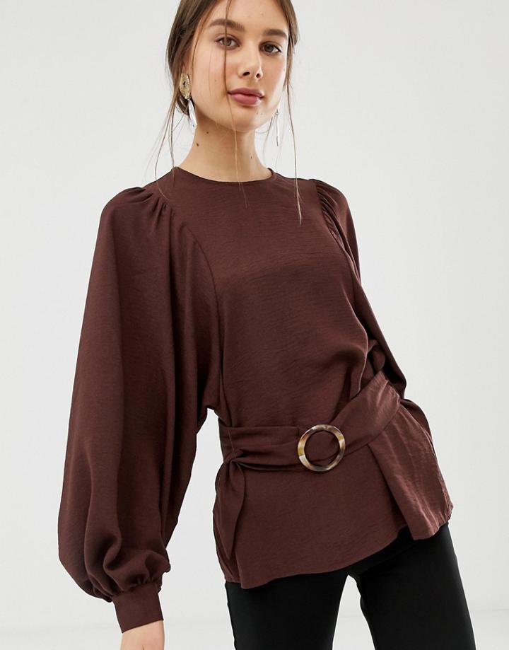 Asos Design Oversized Top With Belt Detail - Brown
