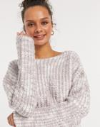 Cotton: On Ribbed Crew Neck Sweater In Lilac-white
