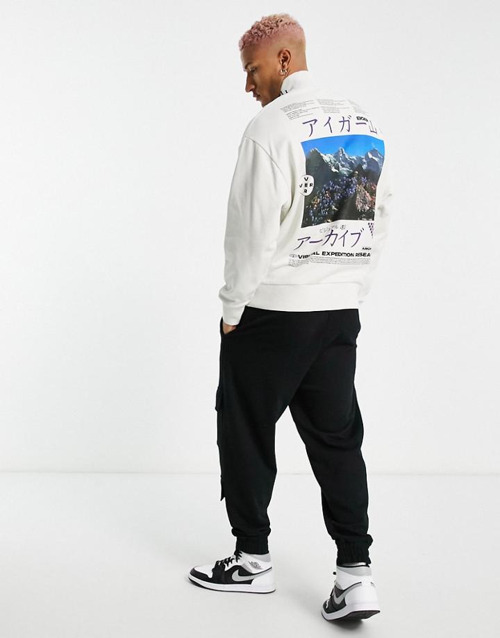 Asos Design Oversized Turtle Neck Sweatshirt With Large Mountain Back Print-grey