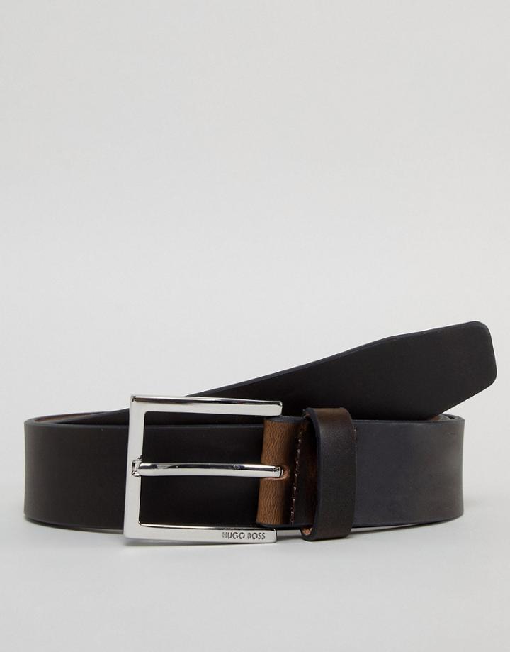 Boss Cele Leather Belt In Dark Brown - Brown