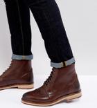 Asos Lace Up Brogue Boots In Brown Leather With Cleated Sole - Brown