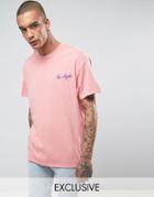 Reclaimed Vintage Inspired Oversized T-shirt In Overdye With Embroidered Slogan - Pink
