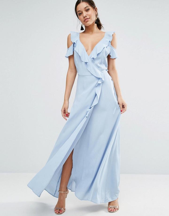 Asos Delicate Ruffle Wrap Front Cami Maxi Dress - Black