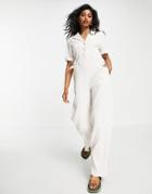 Topshop Textured Button Up Drawstring Jumpsuit In Sand-neutral