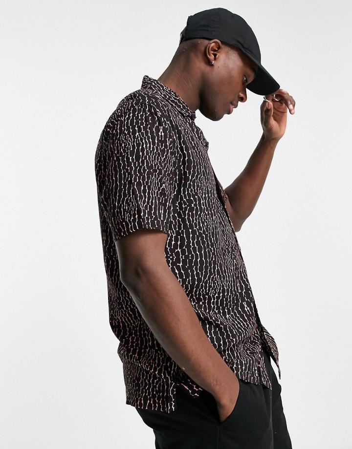 Topman Gator Print Shirt In Black And Pink