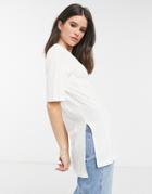 Asos Design Oversized T-shirt With Side Splits And Stitch Detail In Rib In White