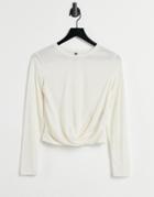 Pieces Long Sleeve Knot Top In White