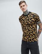 Asos Design T-shirt With All Over Baroque Print - Black