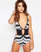 Your Eyes Lie Animal Print Cut Out Swimsuit - Black Print