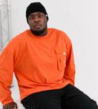 Asos Design Plus Oversized Long Sleeve T-shirt With Woven Utility Pocket In Orange