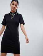 Asos Design Contrast Piping Polo T-shirt Dress - Black
