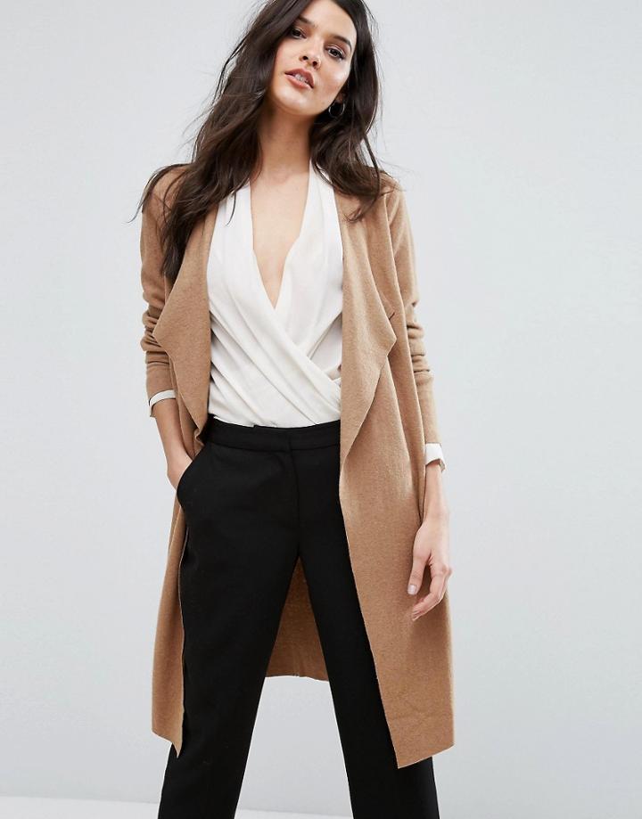 Y.a.s Evita Long Wool Cardigan - Beige