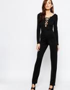 Club L Jumpsuit With Extreme Lace Up Detail - Black