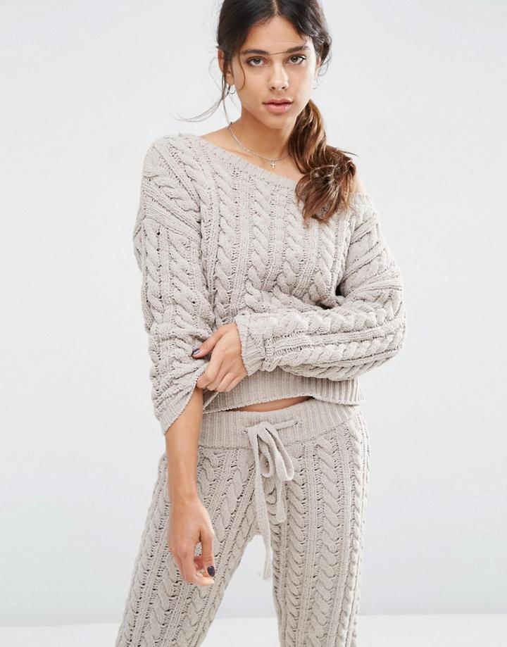 Asos Lounge Cable Sweater In Chenille - Gray