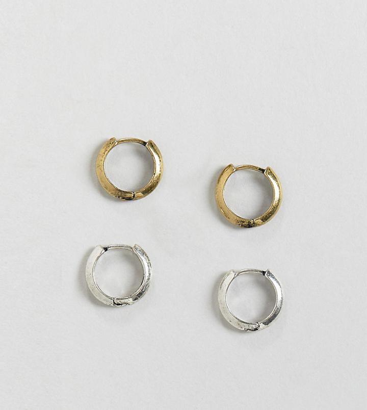 Reclaimed Vintage Inspired Hoops Earrings Pack In Burnished Silver And Gold - Silver