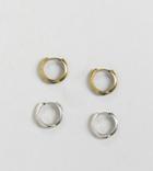 Reclaimed Vintage Inspired Hoops Earrings Pack In Burnished Silver And Gold - Silver