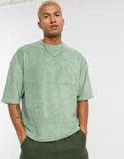 Asos Design Oversized T-shirt With Half Sleeve In Pastel Pastel Green Towelling