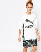 Puma X Swash Longline T-shirt Dress With Front Logo & Print - White