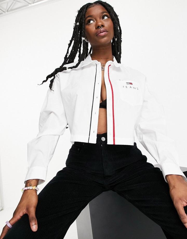 Tommy Jeans Cropped Shirt In White