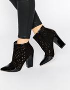 Little Mistress Chaplin Laser Cut Heeled Ankle Boots - Black