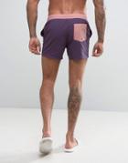 Asos Swim Shorts In Purple With Contrast Waistband Short Length - Purple
