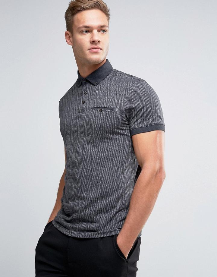 Ted Baker Herringbone Polo Shirt - Gray