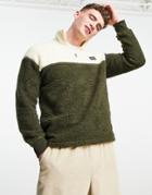 Jack & Jones Originals Oversized Sherpa Fleece With 1/4 Zip In Green & Beige-multi