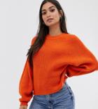 Asos Design Petite Fluffy Sweater With Balloon Sleeve-orange