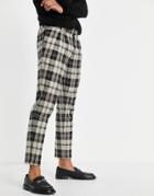 River Island Tapered Pleated Pants In Ecru Plaid-neutral