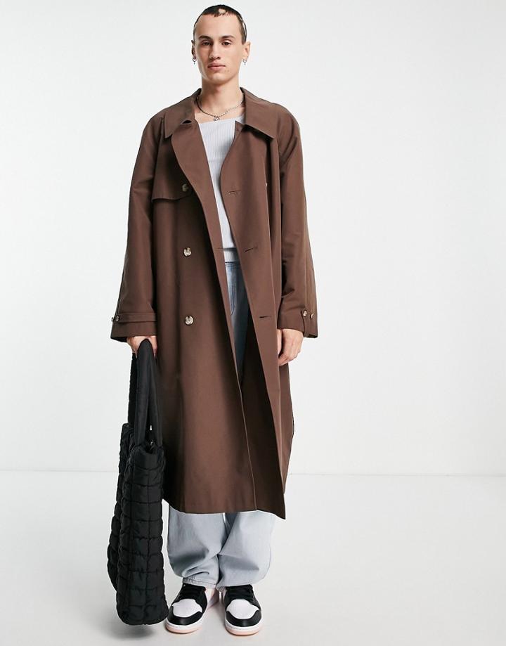 Asos Design Oversized Trench Coat In Brown