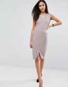 Asos V Neck Origami Detail Textured Dress - Brown