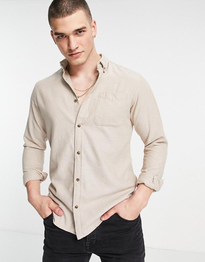 Jack & Jones Long Sleeve Melange Shirt In Oatmeal-neutral