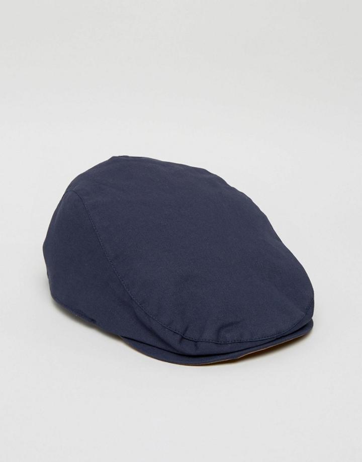 Asos Flat Cap In Navy With Contrast Under Peak - Navy