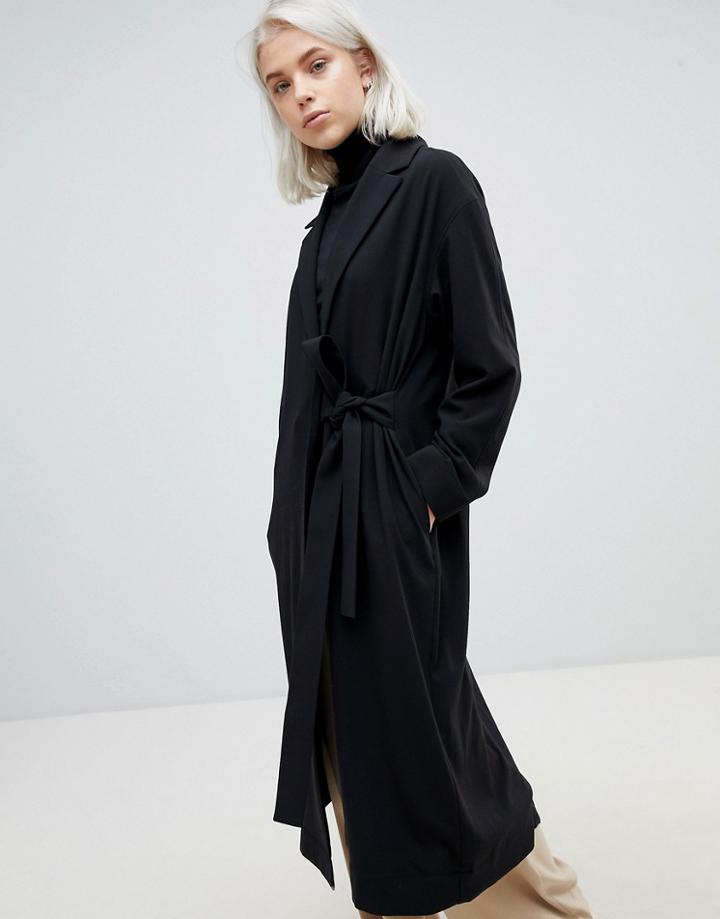 Weekday Belted Trench Coat In Black - Black