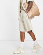 Asos Design A Line Suit Shorts In Beige Waffle-neutral