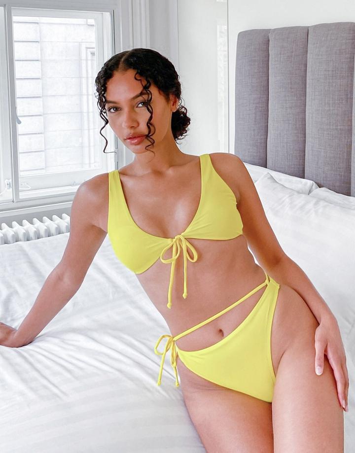 Candypants Tie Front Crop Bikini Top In Yellow